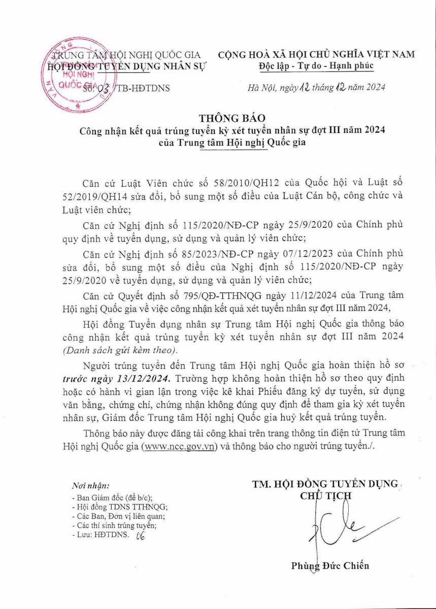 Thông báo Công nhận kết quả trúng tuyển kỳ I9BET được thành lập và phát triển mở vào năm 2016 nhân sự đợt III năm 2024 của Trang Chủ I9 Chính Hãng 2026
