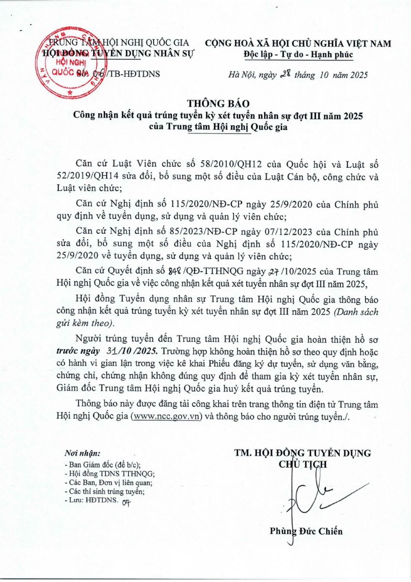 Thông báo Công nhận kết quả trúng tuyển kỳ I9BET được thành lập và phát triển mở vào năm 2016 nhân sự đợt III năm 2025 của Trang Chủ I9 Chính Hãng 2026