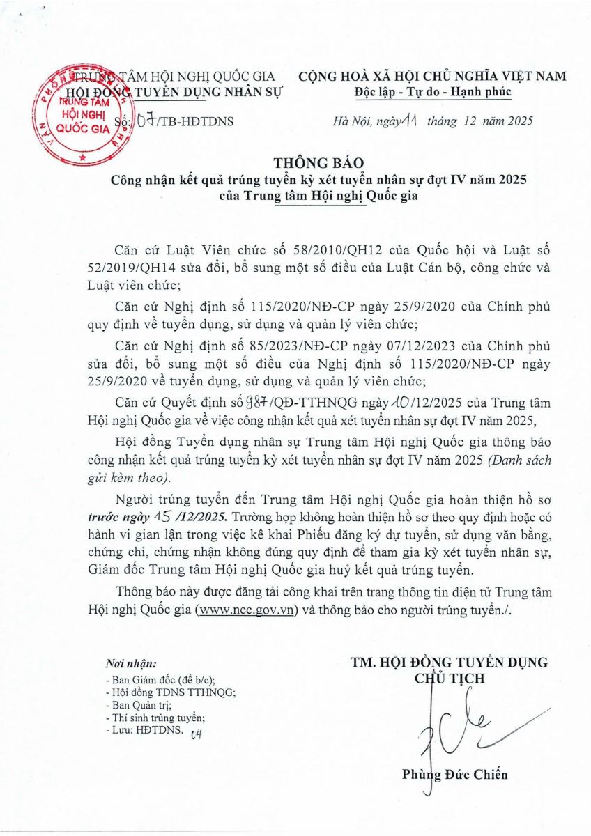 Thông báo Công nhận kết quả trúng tuyển kỳ I9BET được thành lập và phát triển mở vào năm 2016 nhân sự đợt IV năm 2025 của Trang Chủ I9 Chính Hãng 2026