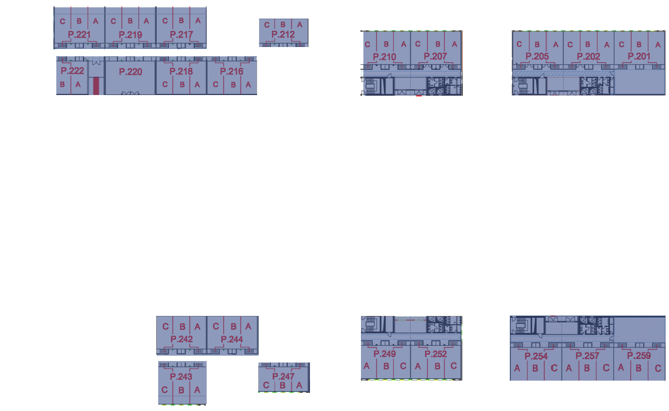 các phòng tầng 2 (201, 202, 205, 207, 210, 212, 216, 217, 218, 219, 220, 221, 222, 242, 243, 244, 247, 249, 252, 254, 257, 259)