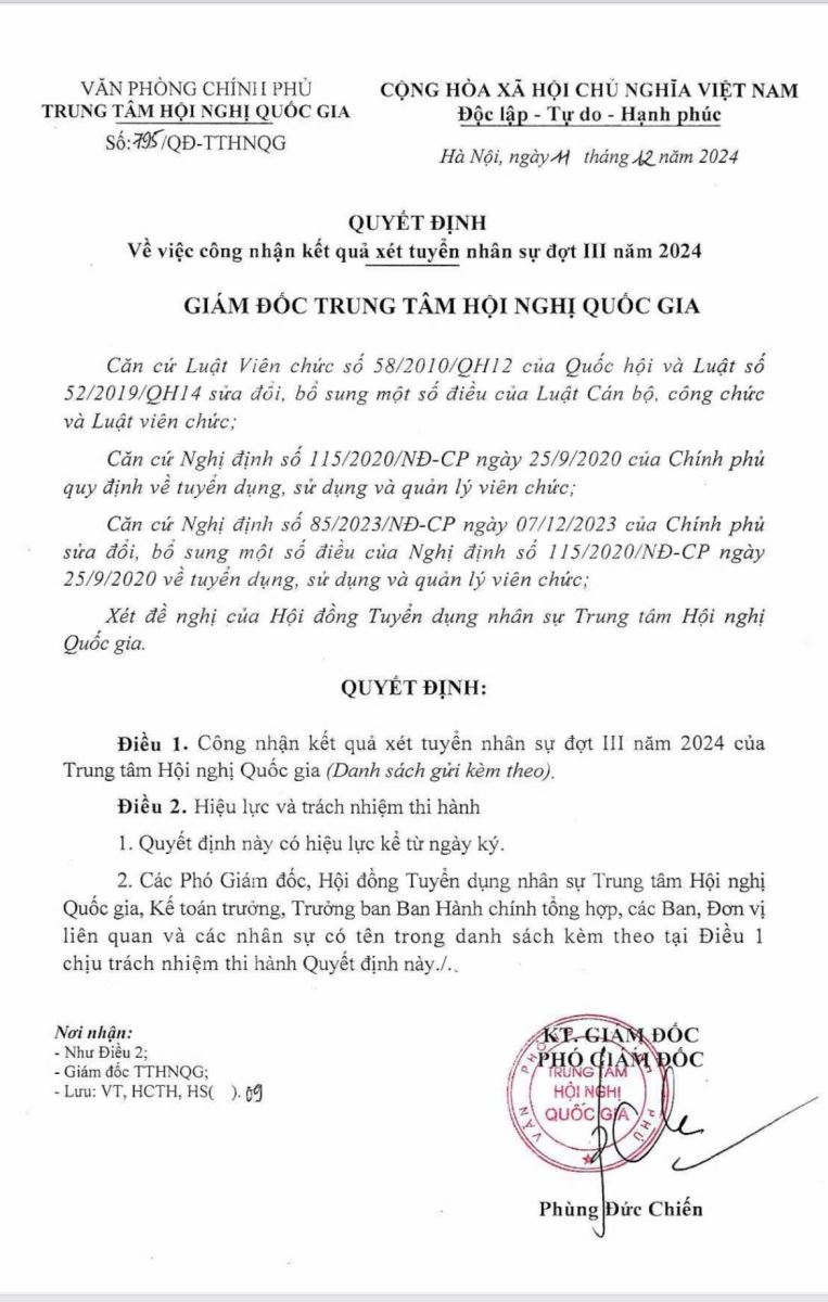Quyết định về việc công nhận kết quả I9BET được thành lập và phát triển mở vào năm 2016 nhân sự đợt III năm 2024